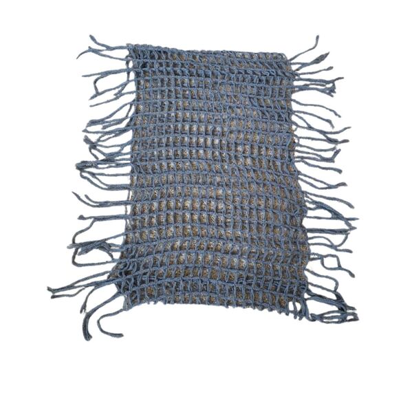 Chunky Open Knit Gray with Metallic Thread Infinity Scarf 24" Wide Fringe Boho - Picture 3 of 4